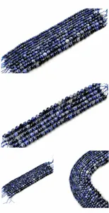 Macro detail of faceted blue sodalite natural stone beads for DIY jewelry making