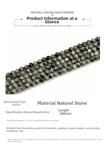 Detalle de cuentas de piedra ojo de águila de 8mm con brillo sedoso para joyería artesanal