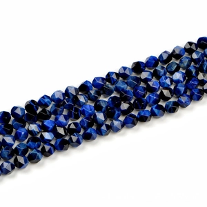 Perles en Pierre Naturelle Oeil de Tigre Bleu en Forme d'Étoile Facettée Taille Diamant Fil de Perles pour Création Bijoux DIY