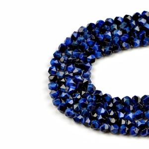 Perles facettées de 8mm en œil de tigre bleu foncé avec effet de chatoyance naturel
