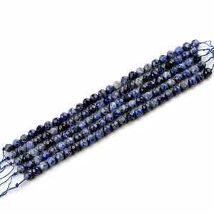 Faceted natural sodalite beads for jewelry making with blue and white mineral textures