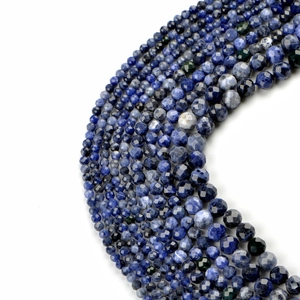 Faceted natural blue sodalite round beads with white veins for DIY jewelry making