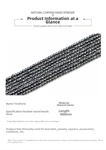 Detailed macro view of 4mm faceted terahertz beads showing metallic dark gray luster