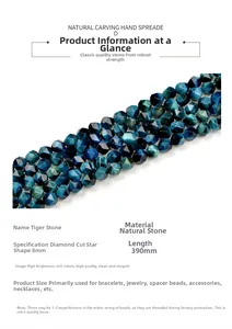 Detailansicht von 8mm Blaues Tigerauge Perlen im Sternschliff mit natürlicher Textur und Glanz
