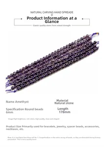 Vue détaillée de perles rondes en améthyste naturelle de 6mm pour la création de bijoux