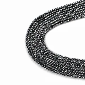 Polished 4mm faceted terahertz round beads with metallic luster for jewelry making