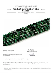 Detailed macro view of 8mm tiger eye stone beads with faceted star diamond cut