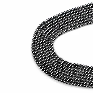 Gepolijste 4mm terahertz ronde kralen ketting met donkergrijze metallic glans en stenen