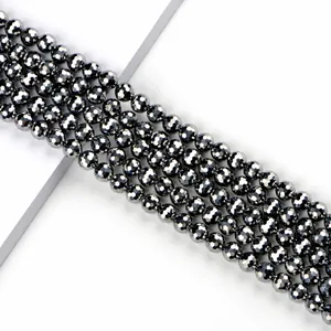 Faceted 8mm terahertz stone beads for DIY jewelry making with metallic dark grey finish