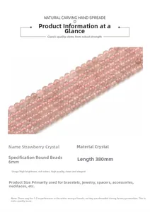 Detail of 6mm natural pink strawberry crystal round beads for DIY jewelry making