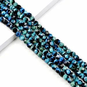 Faceted blue tiger eye gemstone beads 8mm for jewelry making with natural shimmer