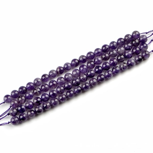 Trois fils de perles rondes en améthyste naturelle de 6mm polies pour bijoux