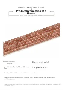 Macro detail of 8mm faceted natural strawberry quartz beads for DIY jewelry making