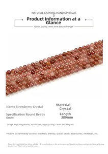 Macro shot of 6mm strawberry quartz crystal beads for jewelry making, 380mm strands