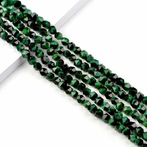 Star-shaped faceted 8mm green tiger eye stone beads for DIY jewelry making