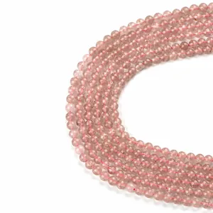 Natural 6mm strawberry crystal round beads strands for jewelry making on white background