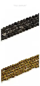 Detail showing 8mm black and gold druzy quartz stone beads with crystal textures