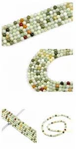 Macro view of multi-color natural jadeite beads in green, yellow and reddish brown hues