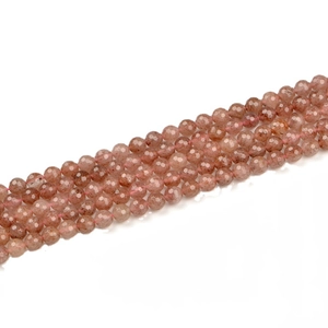 Faceted 8mm strawberry quartz beads strand for DIY jewelry making in pale pink orange hues