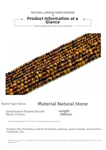 Macro detail of faceted tiger eye stone beads for DIY jewelry making in 4mm and 6mm
