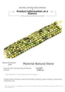 Macro detail of faceted Australian jade beads in light green for DIY jewelry making