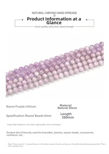 Detailed specs of 8mm natural Kunzite round stone beads for jewelry DIY crafts