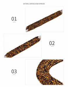 Macro detail of faceted tiger eye natural stone beads with golden brown texture