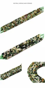 Makroansicht mehrfarbiger facettierter Indischer Achatperlen in Grün und Grau für DIY-Schmuck