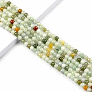 Polished natural jade beads in multi-color green and yellow tones for jewelry making