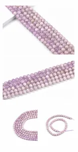 Detailed view of 8mm purple kunzite natural stone round beads with translucent texture