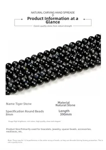 Detail view of 8mm natural blue tiger eye beads for professional jewelry making projects