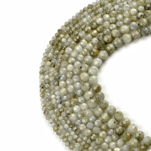 Faceted natural labradorite gemstone beads in 4mm, 6mm, and 8mm sizes for jewelry making