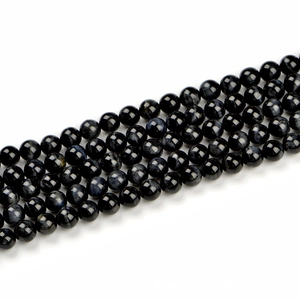 Natural Black Blue Tiger Eye Stone Round Loose Beads Silky Luster Cat Eye Beads For DIY Jewelry Making Bracelet Necklace