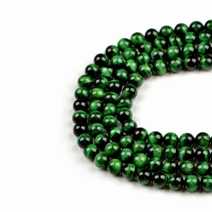 Polierte 10mm grüne Tigerauge-Rundperlen für die Herstellung von Schmuckarmbändern