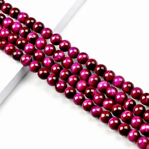Polierte 10mm magentarote Tigerauge-Edelsteinperlen mit natürlicher Katzenaugen-Textur