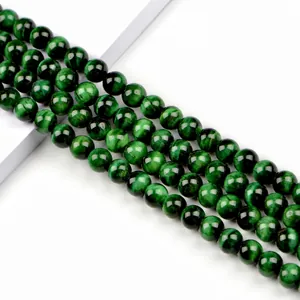 Polierte 10mm grüne Tigerauge-Rundperlen mit Katzenaugeneffekt für die Schmuckherstellung