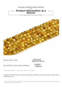 Vue détaillée de perles en pierre naturelle œil de tigre doré 6mm pour bijoux DIY