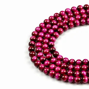Fuchsia-pinke Tigerauge-Edelsteinperlen 10mm runde Halbedelsteine mit Katzenaugeneffekt