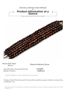 Macro detail of red tiger eye faceted round beads in 6mm and 8mm for jewelry DIY