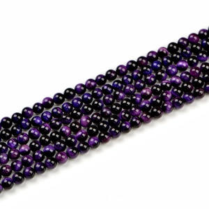 Pierre Naturelle Oeil De Tigre Violet Perles Rondes Polies Pour Bricolage Fabrication De Bijoux Colliers Bracelets Fil Gemme