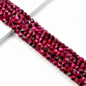 High quality faceted rose red tiger eye natural stone loose beads for DIY jewelry craft