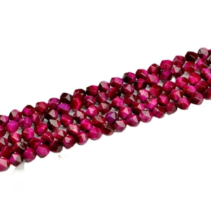 Perle sfaccettate in occhio di tigre rosso rosa con lucentezza fibrosa per gioielli fai da te