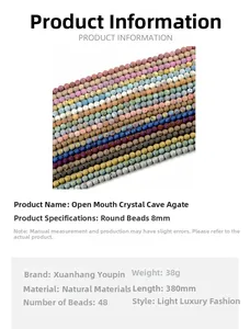 Detail view of 8mm druzy agate beads showing natural textures and colorful matte finish