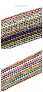 Macro detail of 8mm matte natural stone beads in pastel colors for DIY jewelry making