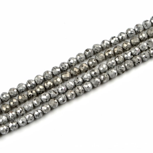 Faceted 10mm metallic grey pyrite beads strand for jewelry making with natural texture