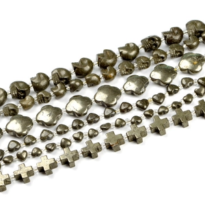 Natural Pyrite Stone Beads Various Shapes Heart Cross Skull Clover Metal Lustre For DIY Jewelry Making Handmade Crafts