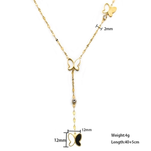 Detail view of butterfly necklace showing 40+5cm chain length and 4g weight specs