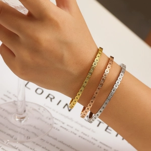 Bracciali in acciaio inossidabile con zirconi quadrati in oro, oro rosa e argento