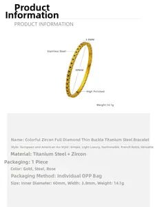 Dettagli del bracciale in acciaio dorato con zirconi quadrati colorati incastonati