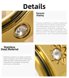 Detail view of gold-plated stainless steel ring with zircon stones and screw patterns